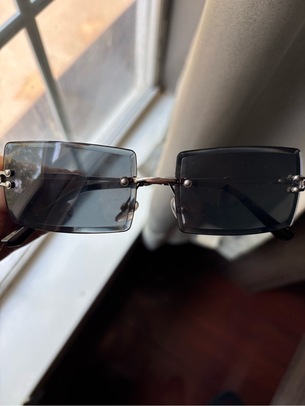 Rimless Rectangular Smoke Lens Sunglasses - Black